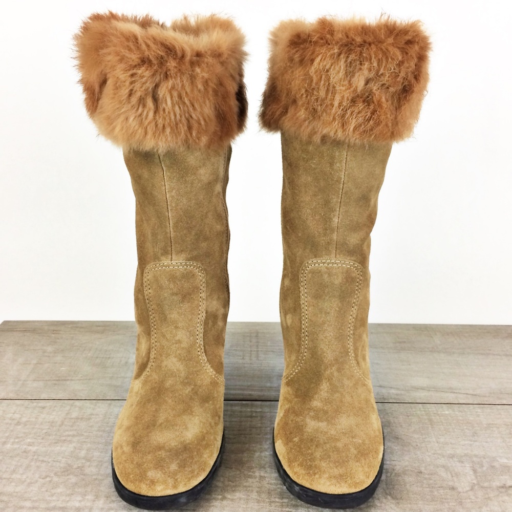 *SOLD* Suede Fur Cuff Zip Boots Sz 8.5 - Picture 2 of 8